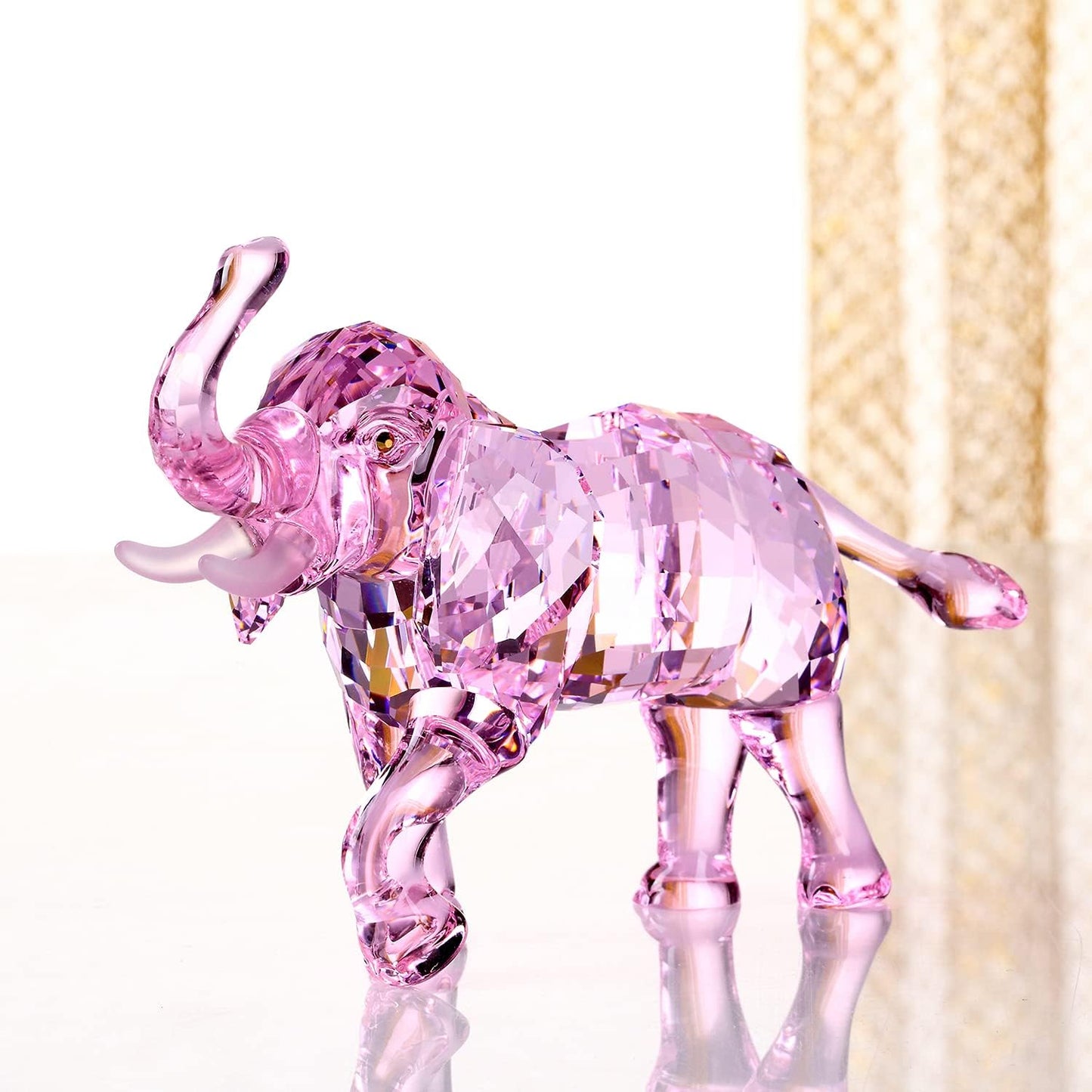 Crystal Lucky Elephant Figurine Collection Ornament Statue Animal Collectible Home Decor (Pink)