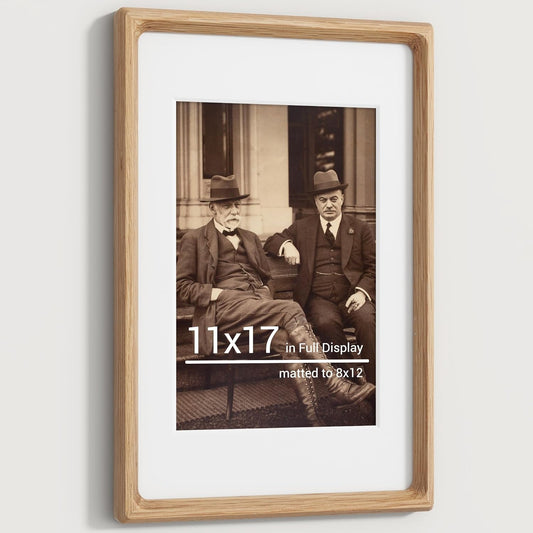 Heimlove 11x17 Picture Frames Natural Oak,Original Wood Hand Make Crafted Diploma Frame with Mat to 8x12 Graduation Picture Display,Family Picture,Wedding Picture,Photo,Certificate Wall Mounted