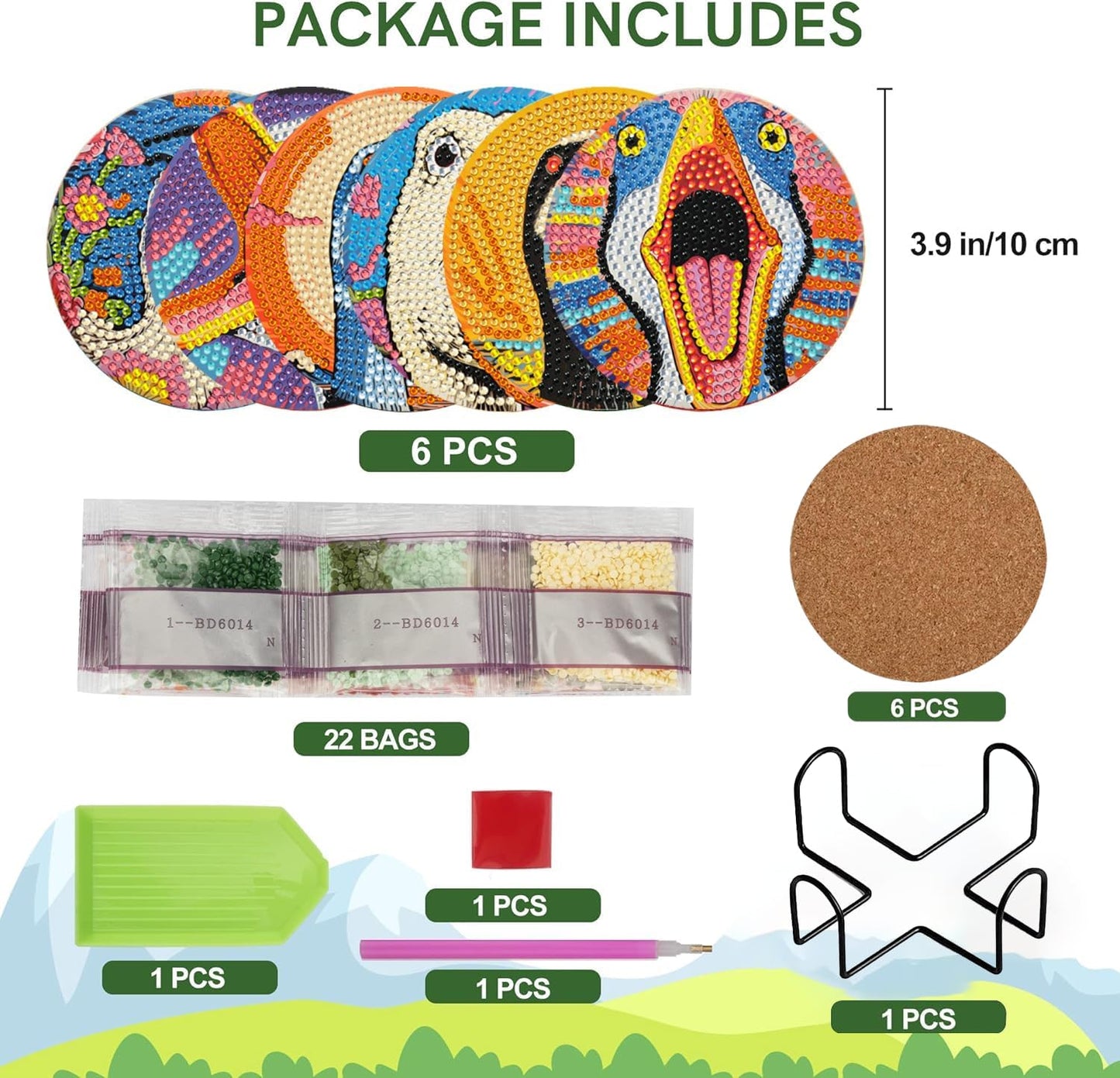 EWJRNSF 6 PCS Diamond Painting Coaster Set - Small Diamond Painting Coasters Kit for Beginners and Adults - Art Craft Supplies Item