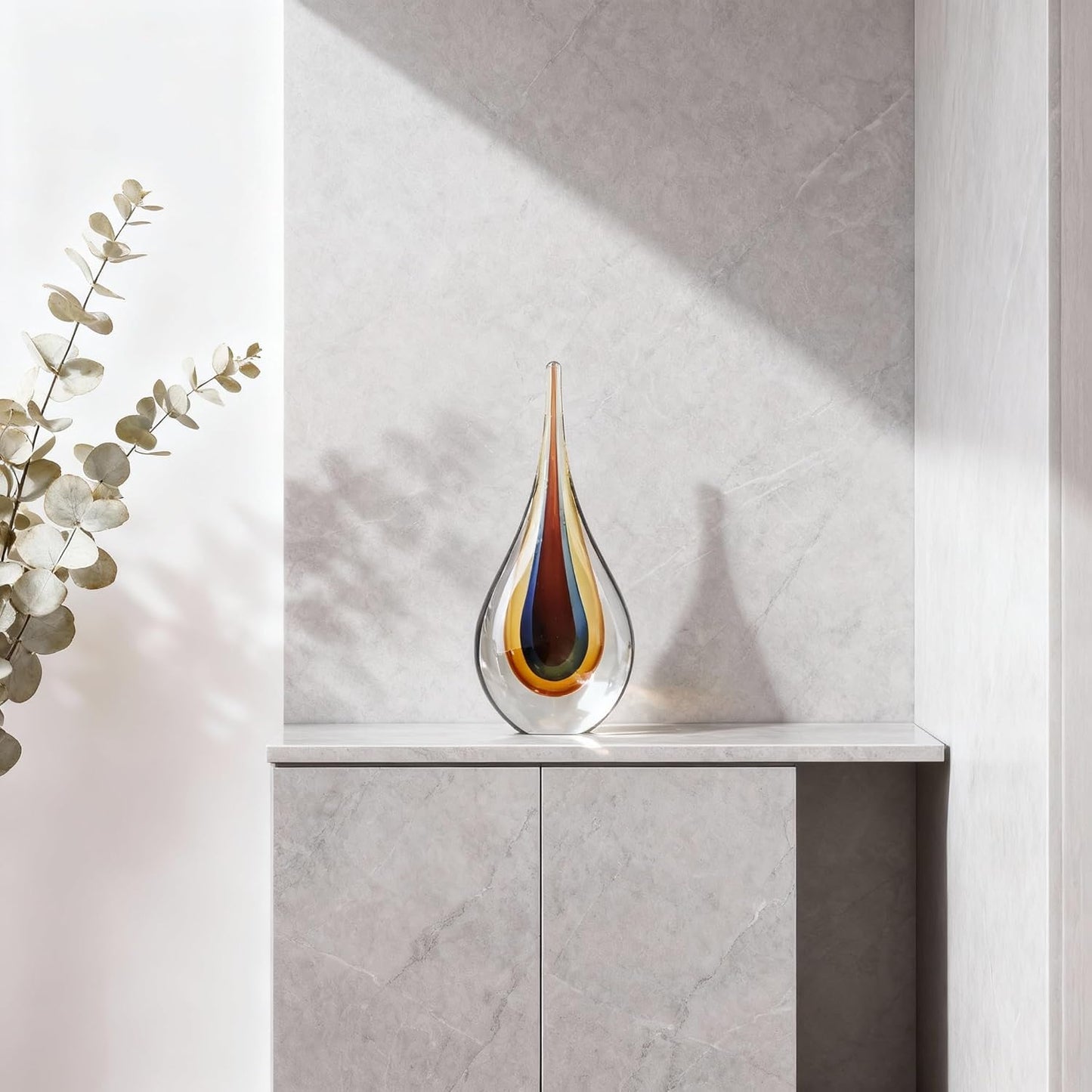 DOVDOV Blown Glass Sculpture, Collectible Stained Glass Art Statue, Unique Teardrop Ornament, Suitable for Office, Bookshelf, Dressing Table, Living Room Coffee Table, or Mantelpiece Display.