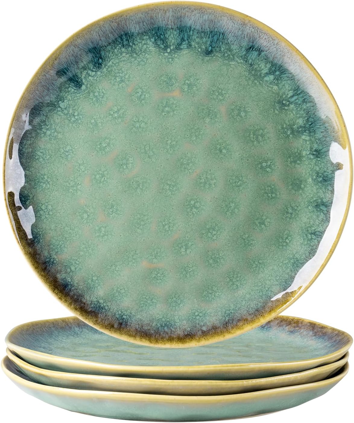 Henten Home Ceramic Dinner Plate Set, 11 Inch Porcelain Pizza, Pasta, Salad Plates, Irregular Shape Steak Plates Set of 4, Stoneware Serving Dishes for Kitchen (Green)