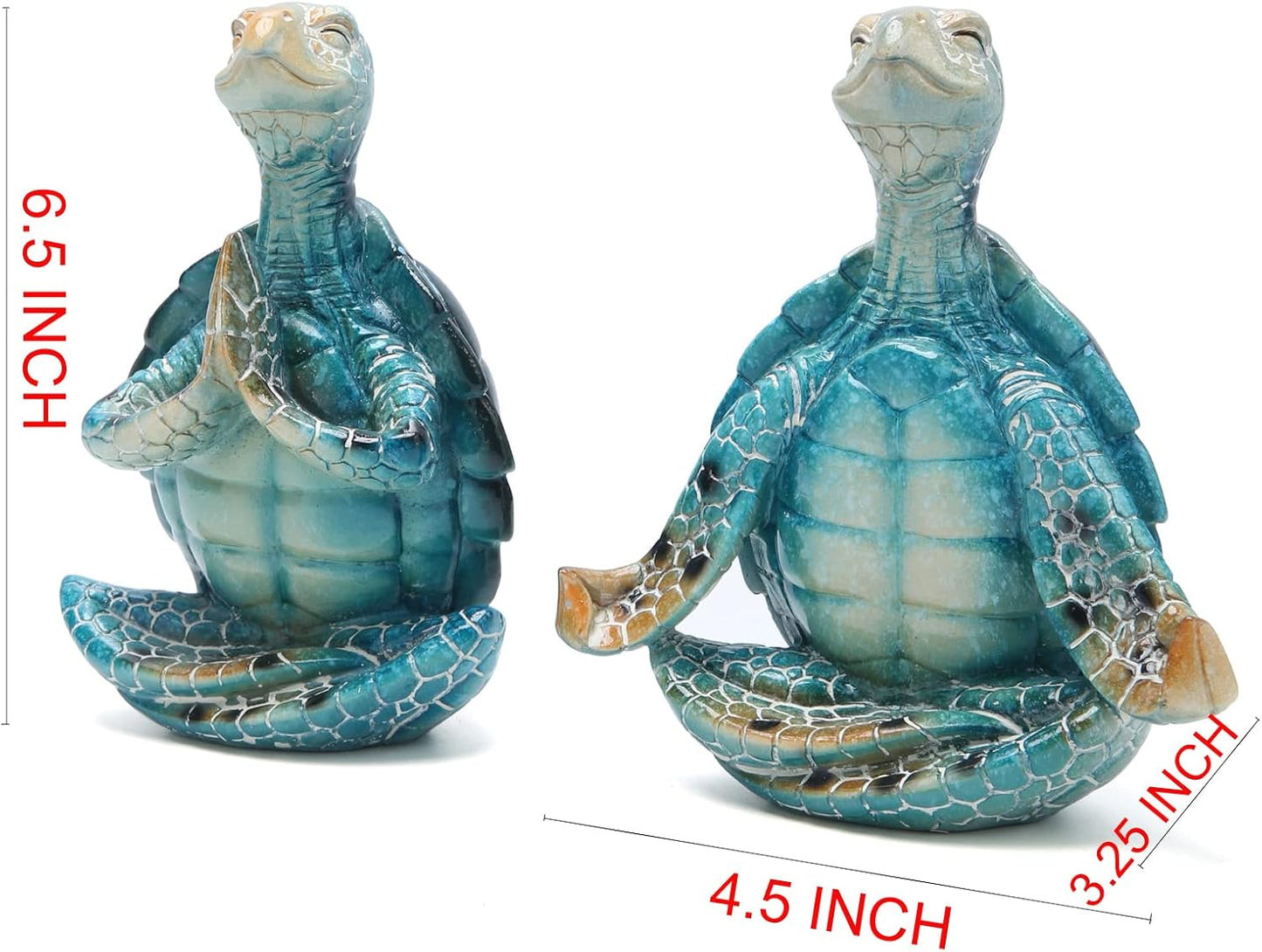 Hodao 2PCS Sea Turtle Meditation Yoga Decor Garden Figurines Sea Turtle Meditating Coastal Beach Decorations, Zen Yoga Resin Statues for Home Office Decor Home Calming Gifts for Mom, Nature Lovers
