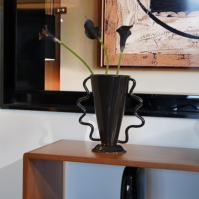 Wild Works Dark Brown Rotary Vase, 9.85” Tall Vintage Decor Vases Medieval Flower Vessel Living Room Entrance Personalized Simple Wabi Sabi Decorative Ornament Ceramic Ornament