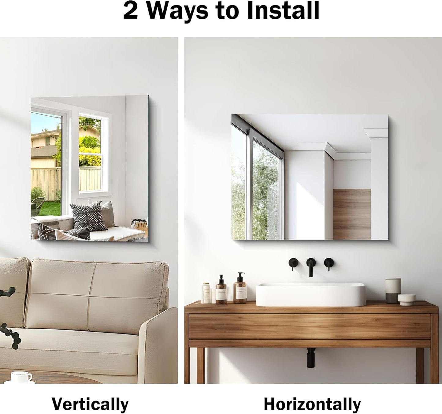 Frameless Mirror, 24x30 Inch Bathroom Mirror for Wall, Rectangle Bathroom Vanity Mirrors with Polished Edge, Hangs Horizontally or Vertically for Bathroom, Bedroom and Living Room