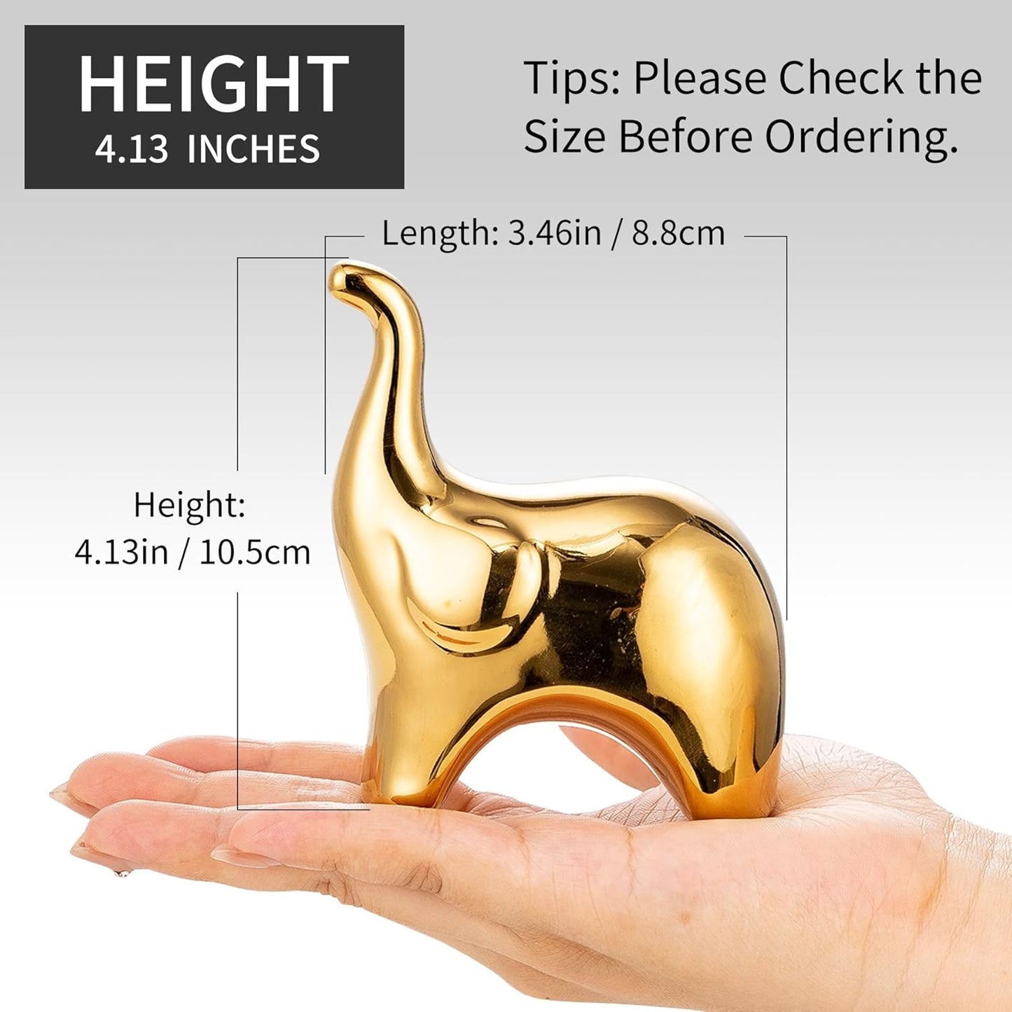 Loving Pair of Small Cute Gold Elephant Statues Gold Home Decor Modern Boho Style Figurine Decorative Ornaments for Living Room, Bedroom, Office Desktop, Cabinets, Shelf