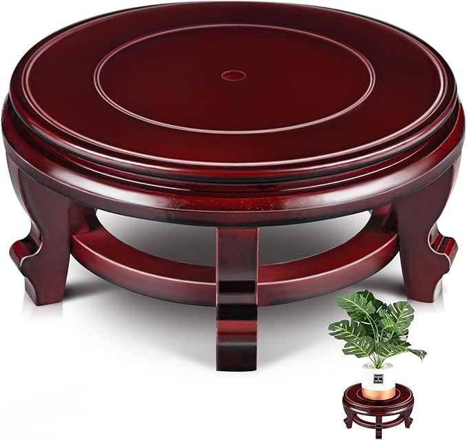 Yoiemivy 8 Inch Wooden Plant Stand Indoor Flower Pot Base Vase Display Shelf Chinese Fishbowl Planter Stands for Display Oriental Style Plant Pot Pedestal Stand