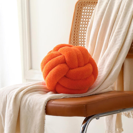 Knot Pillow Ball Plush - Decorative Throw Pillows for Bed Stress Relief, Round Knot Cushion for Sofa Decor Pet Toy, Orange 8 inch