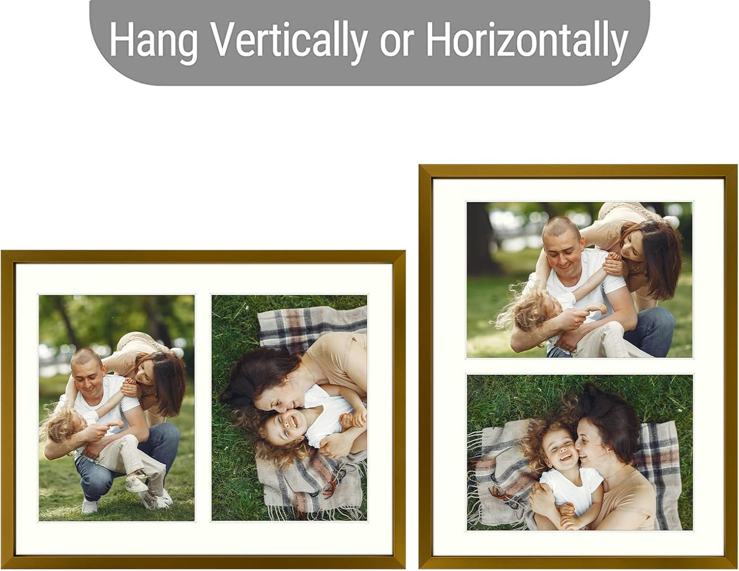 Frametory - 8.5x11 Aluminum Collage Picture Frame - Display 5x7 Pictures with 2 Openings Mat - Real Glass Front - With Easel Stand for Horizontal/Vertical Wall Mount - Bronze 1 Pack
