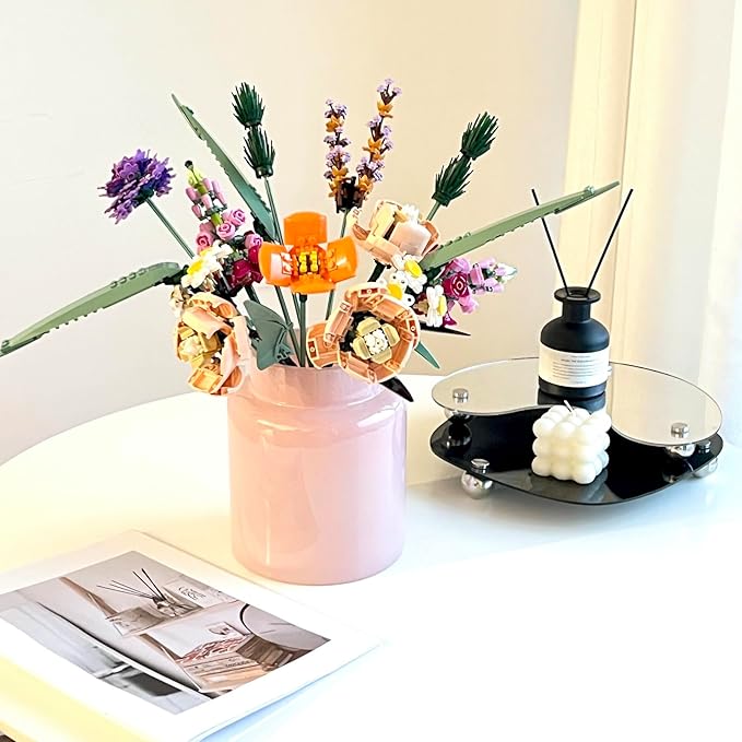 BLOFLO Pink Glass Vase, 7 Inch Large Glass Vase for Flowers, Modern Thick Glass Flower Vases for Centerpieces, Decorative Glass Cylinder Hydroponic Vase for Wedding, Home, Office (Pink, 7Inch)