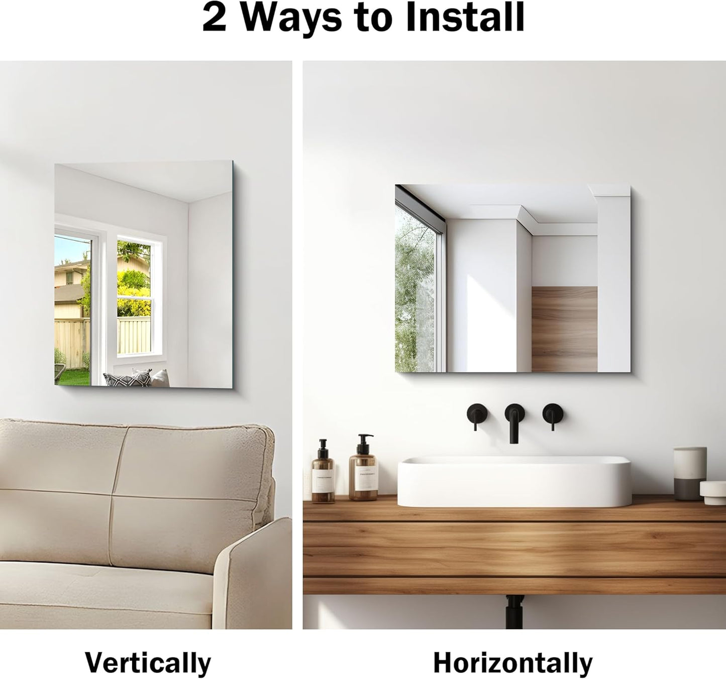 Frameless Mirror 16"x20", Rectangle Bathroom Mirror, Shatterproof Vanity Mirrors Polished Edge, Unframed Mirrors for Wall Hangs Horizontally or Vertically for Home Gym Bedroom Living Room