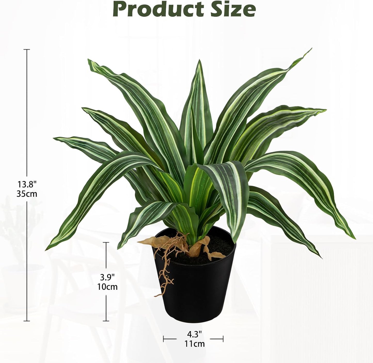 DILATATA Artificial Dracaena Plant in Black Pot 13.8 Inch Faux Potted Dracaena Silk Plant Fake Yucca Tree Tropical Plant for Home Office Living Room Indoor Outdoor Decor