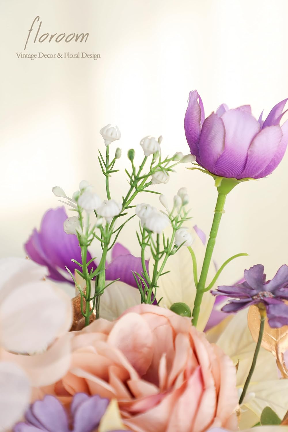 Floroom Artificial Greenery Stems Box Set, 45pcs with 9 Kinds of Faux Greenery Flowers Picks for DIY Bridal Bouquets Wedding Floral Arrangement Table Centerpieces, Lavender & Gold