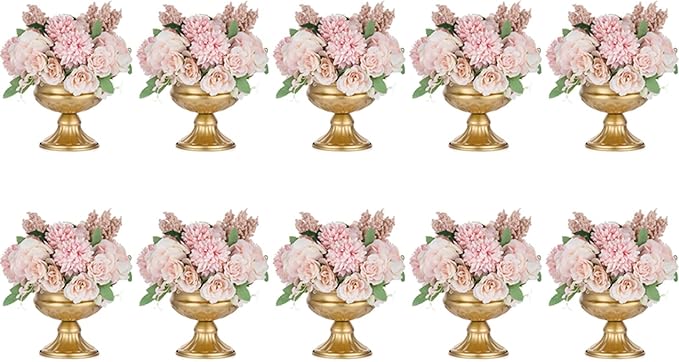 Nuptio Pcs of 10 Mini Sized Metal Urn Planter Elegant Wedding Centerpieces Vase for Wedding Party Decoration, 12.6cm/4.96" Tall Trumpet Vase Flower Holder for Anniversary Ceremony