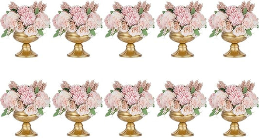 Nuptio Pcs of 10 Mini Sized Metal Urn Planter Elegant Wedding Centerpieces Vase for Wedding Party Decoration, 12.6cm/4.96" Tall Trumpet Vase Flower Holder for Anniversary Ceremony