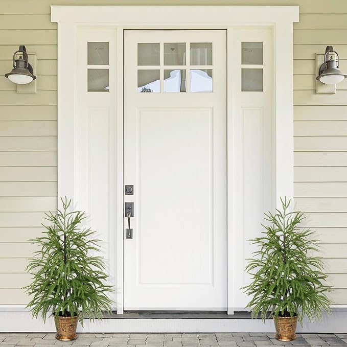 XmasExp 3ft Norfolk Pine Tree with Lights Artificial Faux Potted Christmas Tree for Front Porch Indoor Outdoor Decor