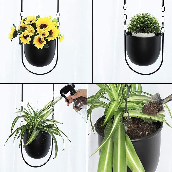 Metal Hanging Planters for Indoor and Outdoor Plants (Black)