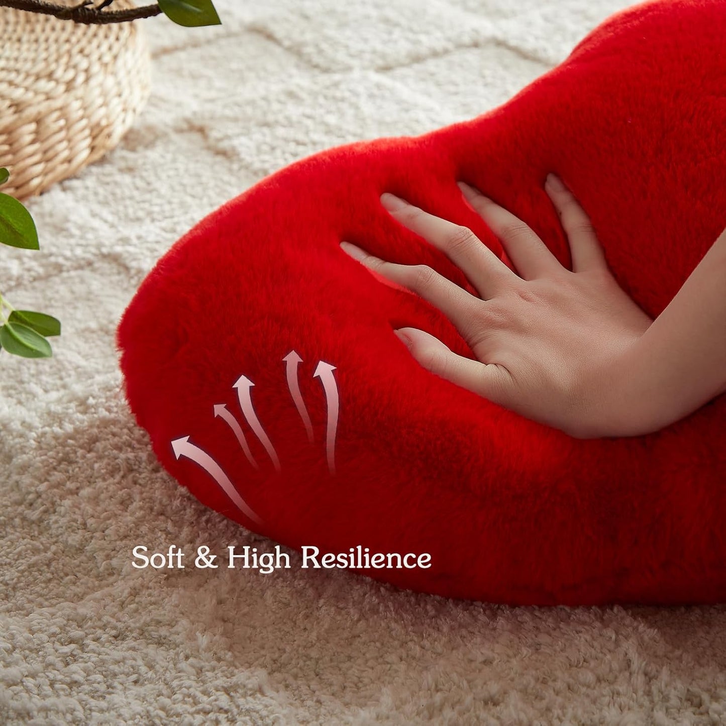 EastTree Heart Pillows, Red Heart Shaped Pillows, Love Throw Pillows Gifts, Ultra Soft Faux Rabbit Fur Small Cute Pillows, Women Girls Kid Room Decor 10x13 Inch