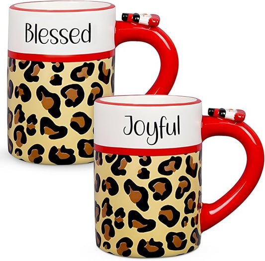 Young's Inc Ceramic Christmas Leopard Snowman Mugs, 16oz Christmas Coffee Mugs Set, 5.63"x3.58" Holiday Mugs, Hot Cocoa Mugs For Adults, Kitchen Decor