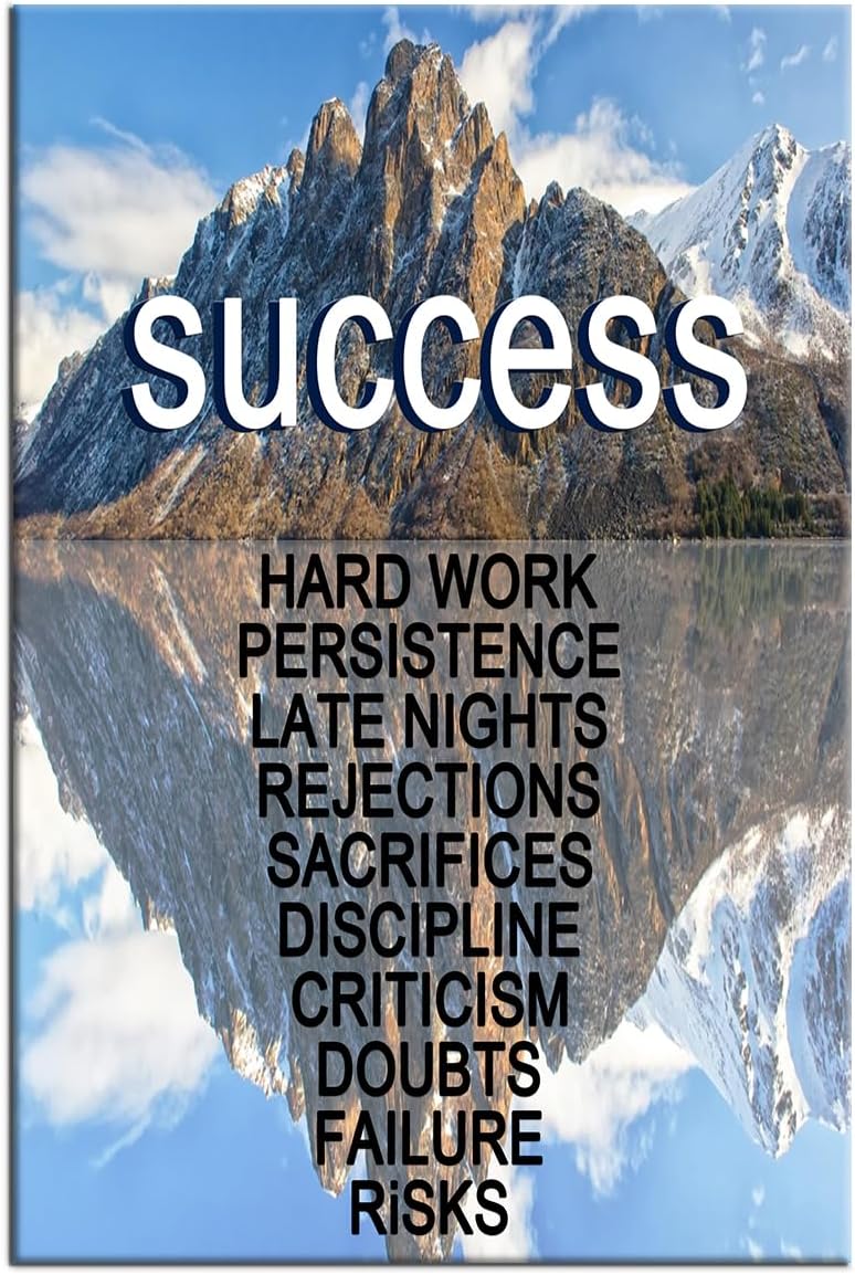 Inspirational Canvas Wall Art Success Motivational Quotes Poster Print Snow Mountain Background Picture Artwork for Modern Home Bedroom Gym Office Wall Decor Stretched and Framed [12''Wx18''H]