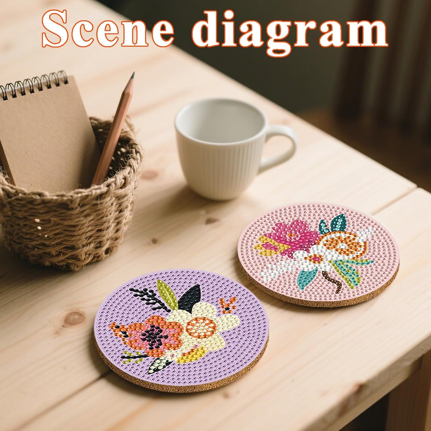 DOTSOPS Flowers Diamond Painting Coaster with Holder 5D Diamond Art Kits for Adults Round Full Drill Beginners Gem Dots Craft Arts Supplies Party Home Decor 8pcs