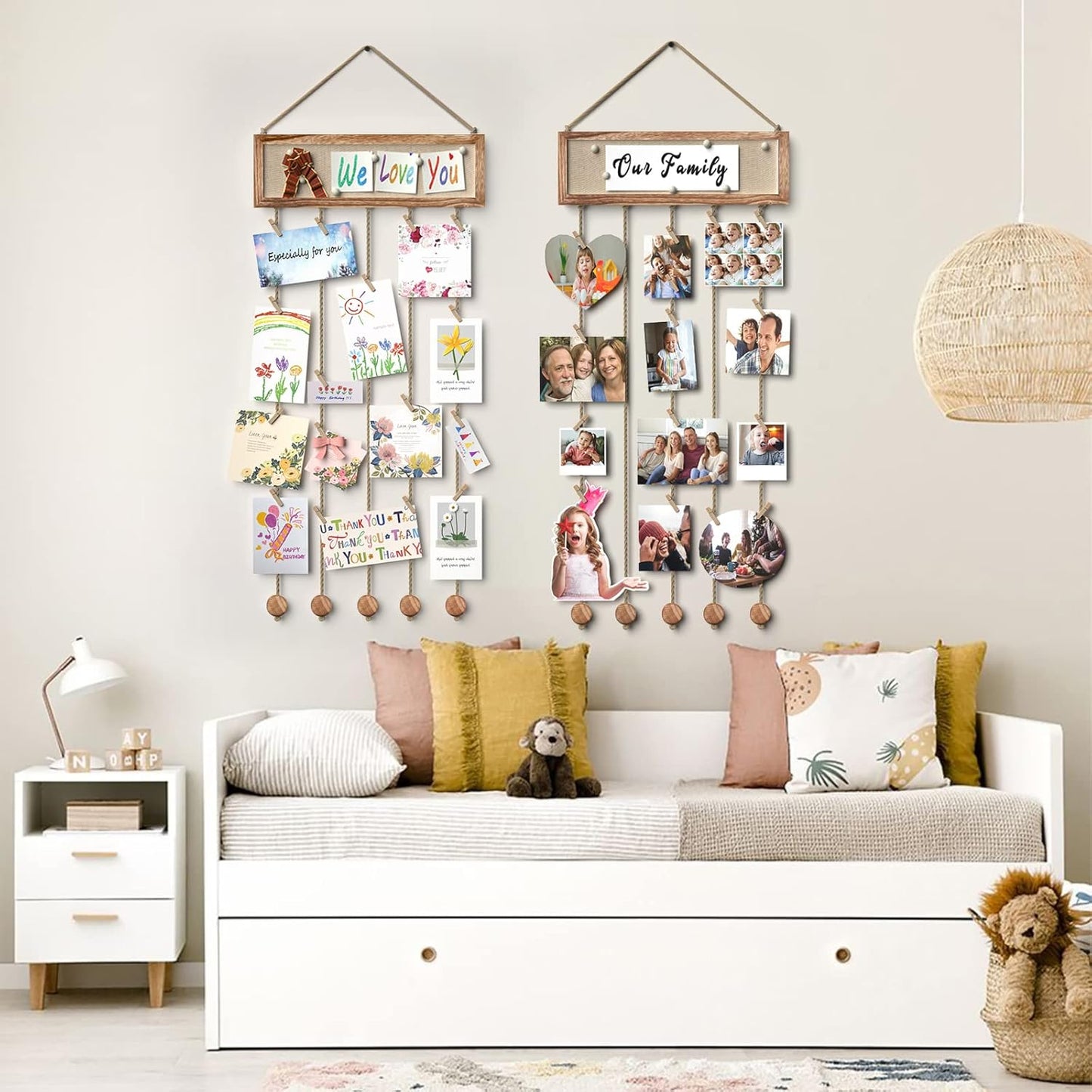 Bikoney Picture Frames Collage Wall Decor Hanging Photo Display Multi Pictures Organizer with Wood Bulletin Board Photo Board 30 Clips and 6 Pushpins for Room (Carbonized Black)