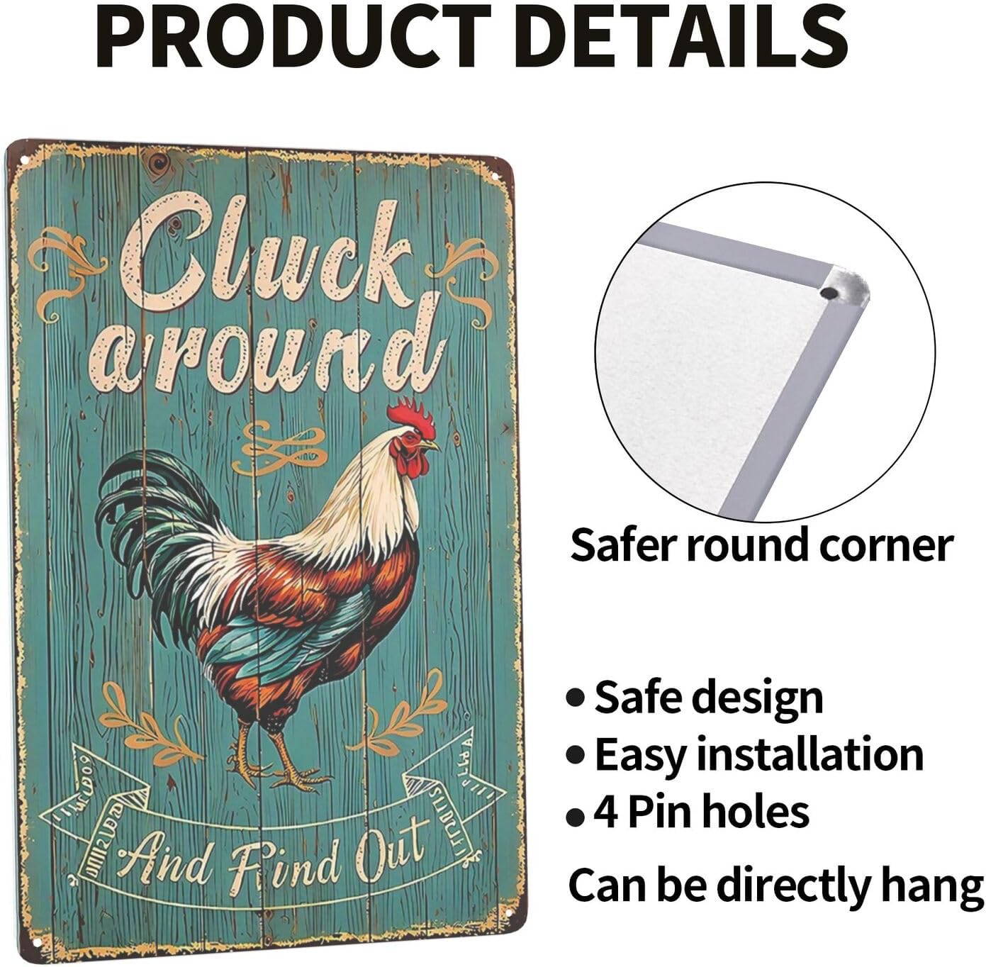 Funny Chicken Cluck Around And Find Out Funny Chicken Sign Farm Chicken Coop For Kicthen Garden Decor Vintage Metal Tin Sign Wall Plaque For Yard Outdoor Decor 12x8 Inch