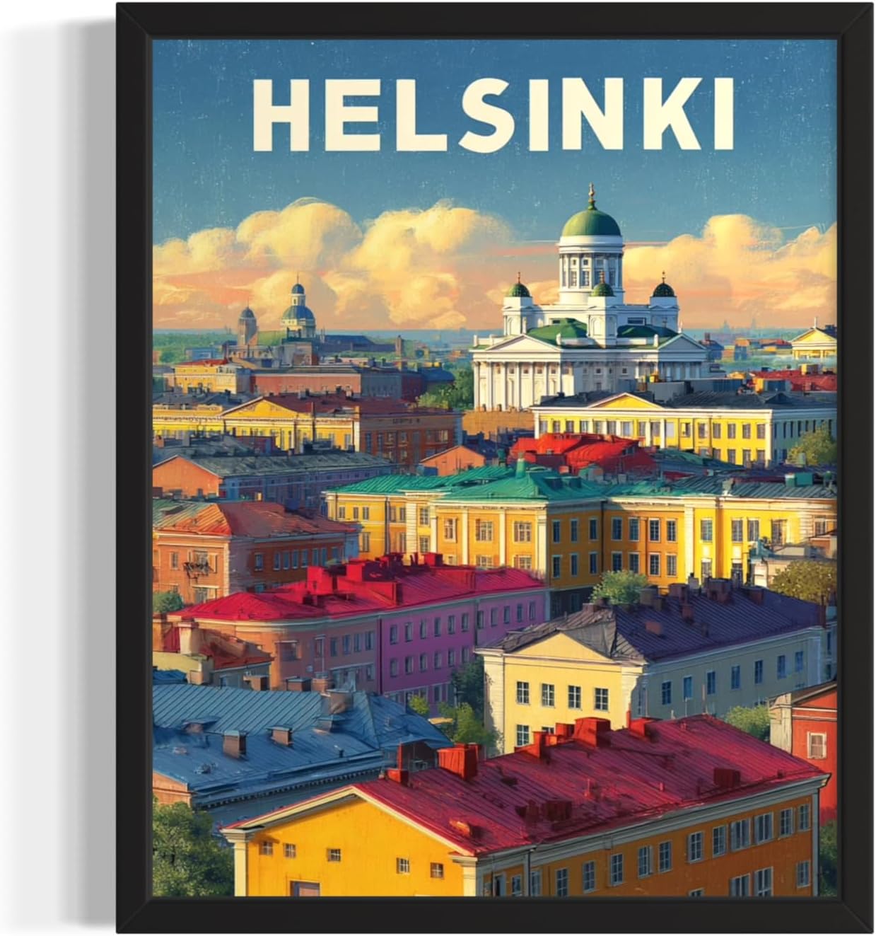 Helsinki, Finland Art Print Poster, Europe Vintage City Retro Photography Skyline Travel Bedroom Bathroom Living Room Decor 183 (Helsinki, Finland, 24 x 36 inches, Black Frame)