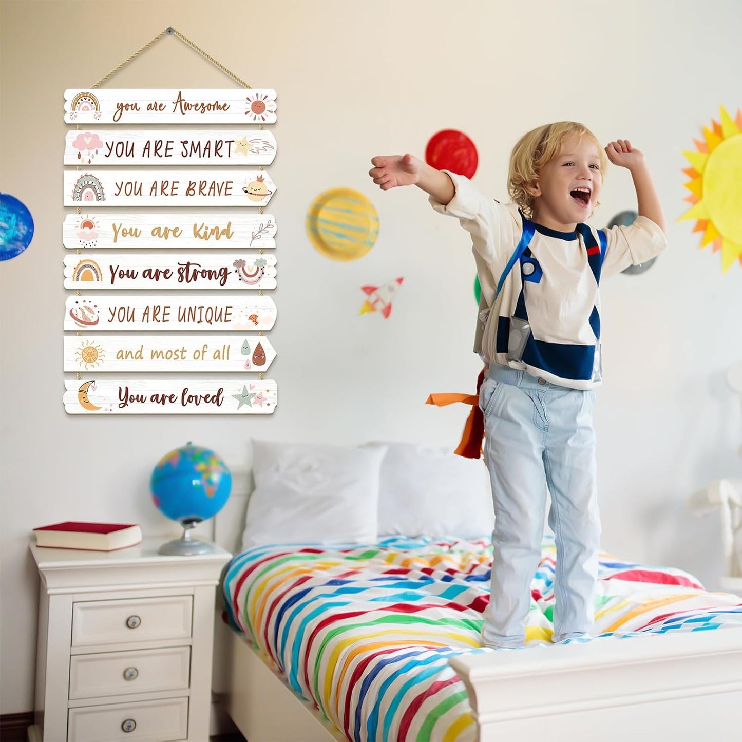 Girls Room Decor Wall Hanging Boho rainbow Room Decor for Girls Bedroom Inspirational Wall Art Rainbow Little Girl Toddler Room Wood Sign Nursery Room Decor (boho)