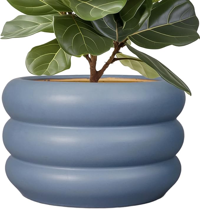 SQOWL Ceramic Planter for Outdoor Plants 13.5 Inch - Plant Pot with Drainage Hole Large Pot for Plants Indoor Unique Round Planter for Entry Way Table Home Decor Gray