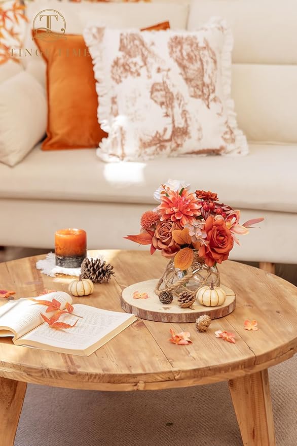 TINGE TIME Roses Artificial Flowers Orange Faux Flowers Bulk for DIY Bridal Wedding Bouquets Baby Shower Fall Centerpiece Table Home Decorations