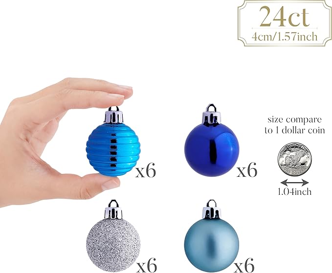 Valery Madelyn 1.57 Inches Small Christmas Tree Decorations Ornament Set for Fall Halloween, 24ct Navy Blue and Silver Shatterproof Hanging Ball Ornaments Holiday Party Decor