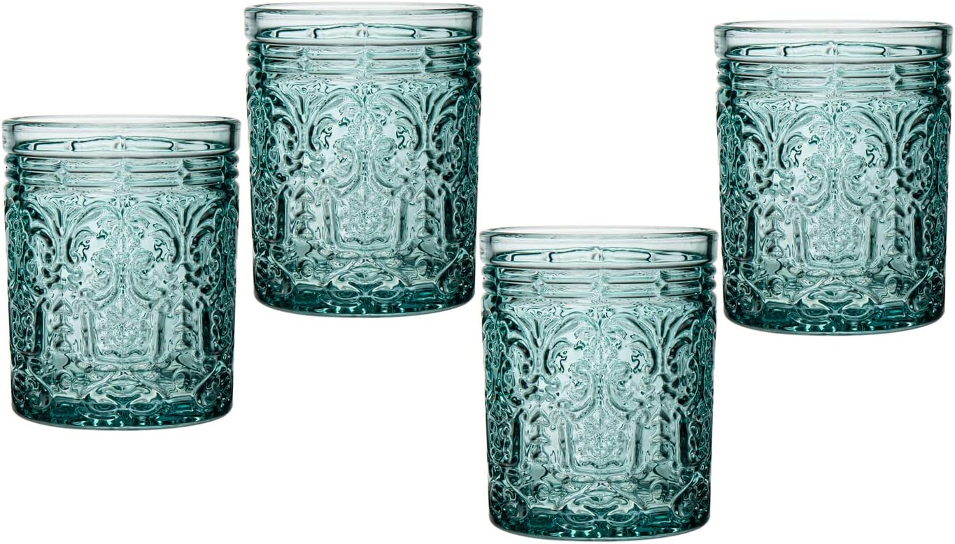 Godinger Old Fashioned Whiskey Glasses, Drinking Glasses, Vintage Decor, Glass Cups, Water Glasses, Cocktail Glasses - Jax Collection, 12oz, Seafoam, Set of 4
