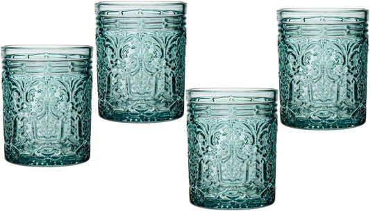 Godinger Old Fashioned Whiskey Glasses, Drinking Glasses, Vintage Decor, Glass Cups, Water Glasses, Cocktail Glasses - Jax Collection, 12oz, Seafoam, Set of 4