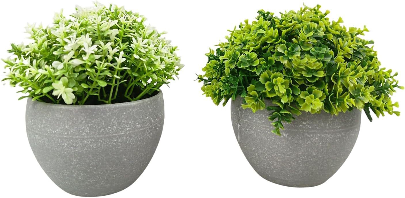 Cutepet 2 Pack Small Fake Plants, Realistic Artificial Greenery Faux Plants Potted Indoor/Outdoor for Home、 Office Desk & Bathroom Decorations,Adjustable Leaves, Maintenance-Free