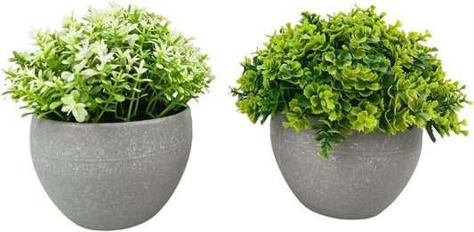 Cutepet 2 Pack Small Fake Plants, Realistic Artificial Greenery Faux Plants Potted Indoor/Outdoor for Home、 Office Desk & Bathroom Decorations,Adjustable Leaves, Maintenance-Free