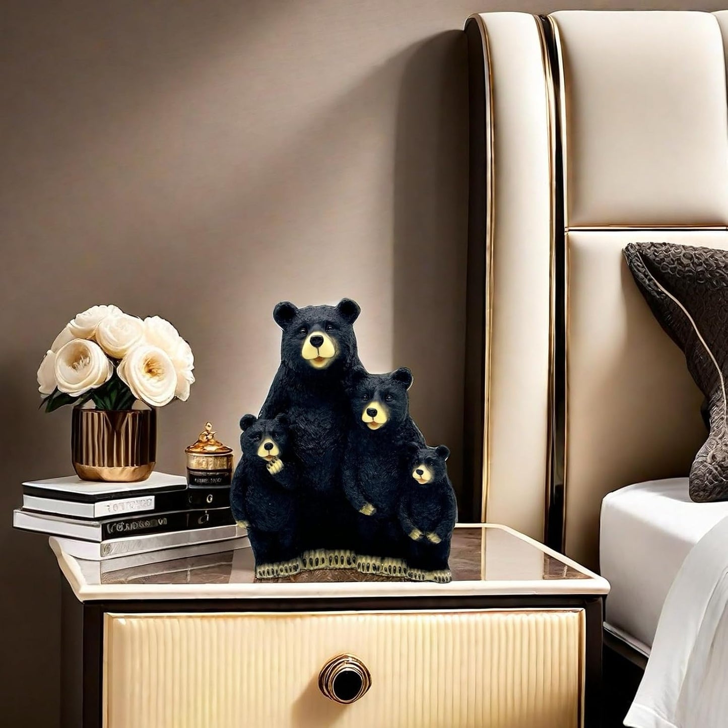 Black Bear Family Resin Statue Sculpture Figurine Decorative for Home, Office, Living Room, Desktop Display