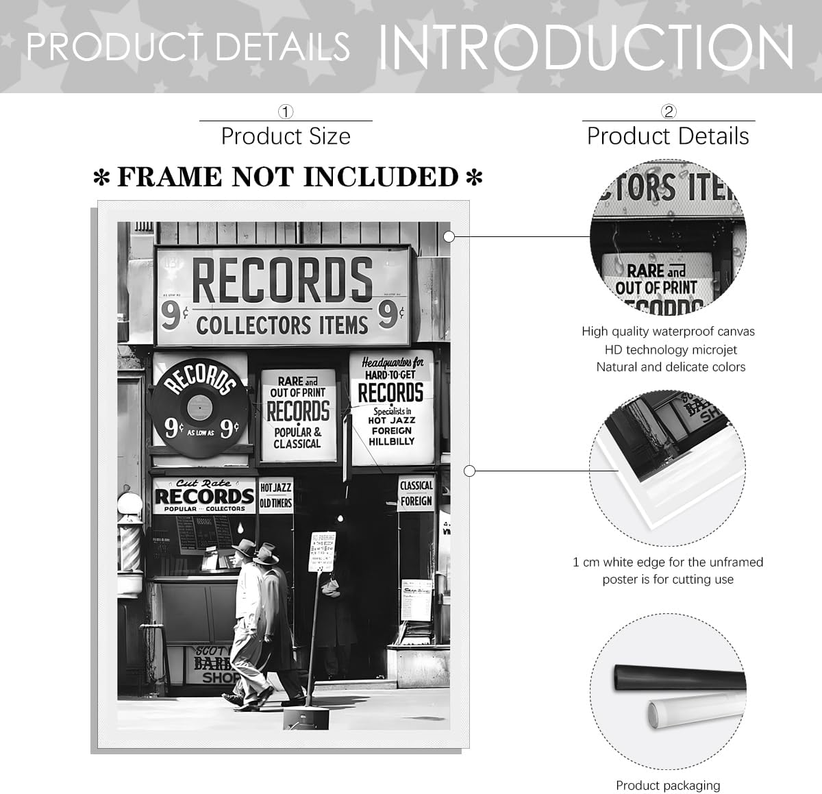 Fashion Black And White Photography Wall Art Vintage Preppy Record Shop Poster Retro Trendy Music Art Aesthetic Canvas Prints for Music Lovers Gifts 24x36in Unframed