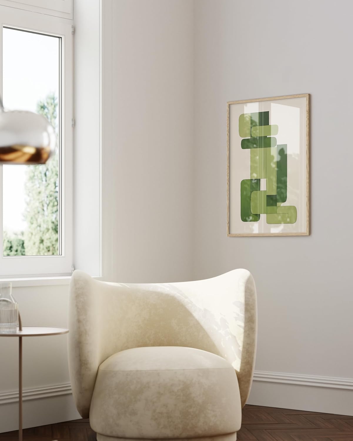 HAUS AND HUES Modern Abstract Wall Art - Blue and Green Living Room Art, Modern Artwork for Walls, Minimalist Picture for Living Room(Green Geometric, Beige Frame, 24x36)