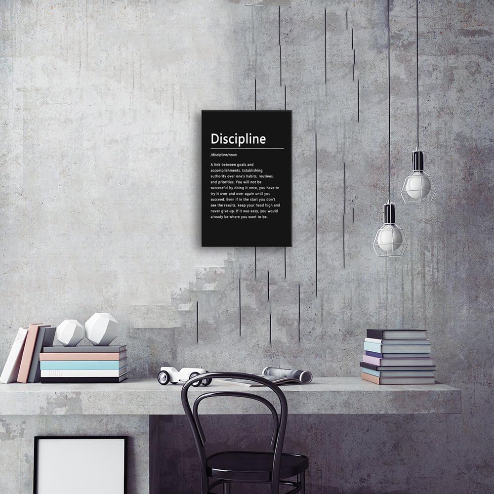 Inspirational Office Wall Decor Motivational Discipline Noun Canvas Wall Art Posters Prints Entrepreneur Quote Wall Picture Paintings Artwork Home Bedroom Framed Ready to Hang[12''W X 18''H]
