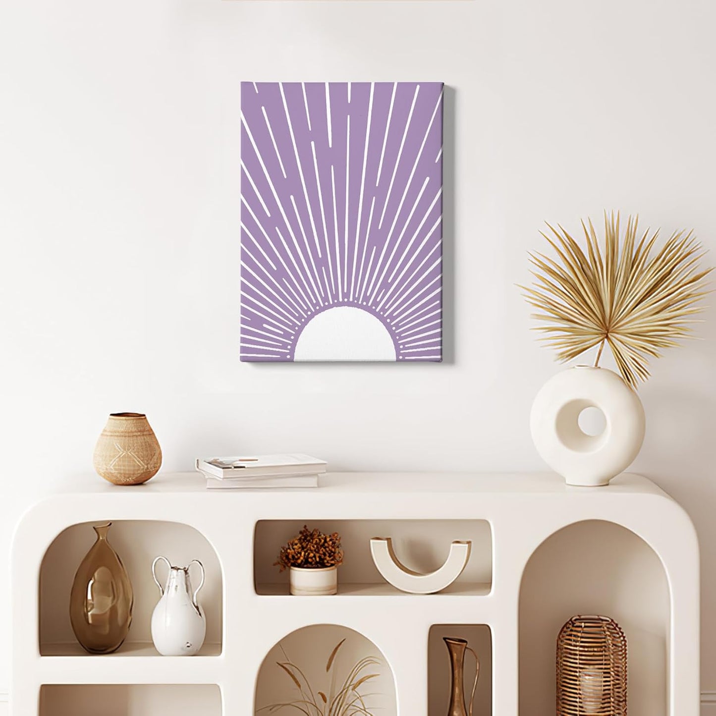 HIWX Boho Sun Framed Canvas Pictures, Boho Wall Art, Sunrise Wall Art Decoration for Bathroom, Office, Bedroom 11x14 (Purple)