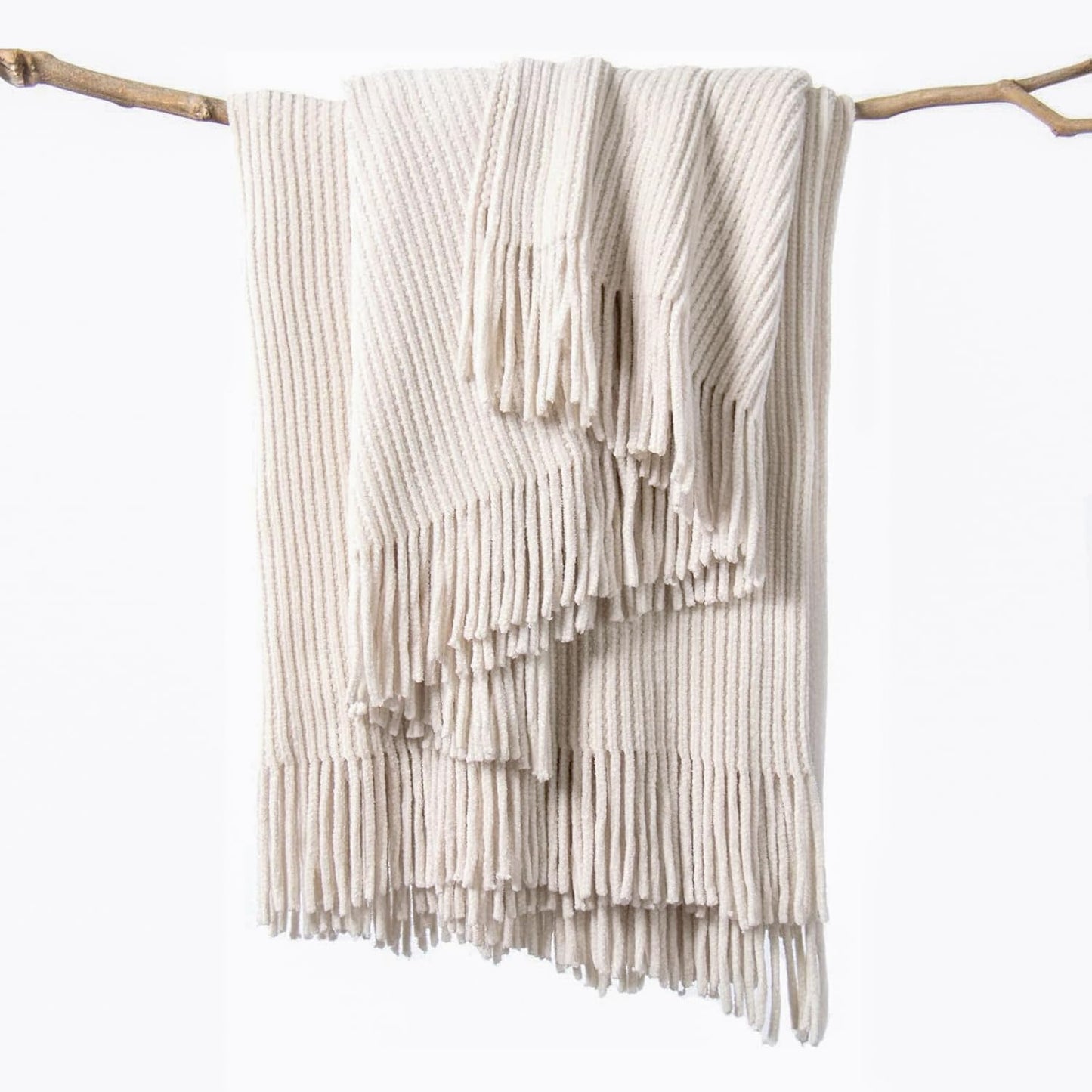 lifein Throw Blanket for Couch, Soft Boho Decor Bed Throw,Cozy Blue Chenille Knitted Small Farmhouse Lightweight Throw for Autumn(White,50 * 60")