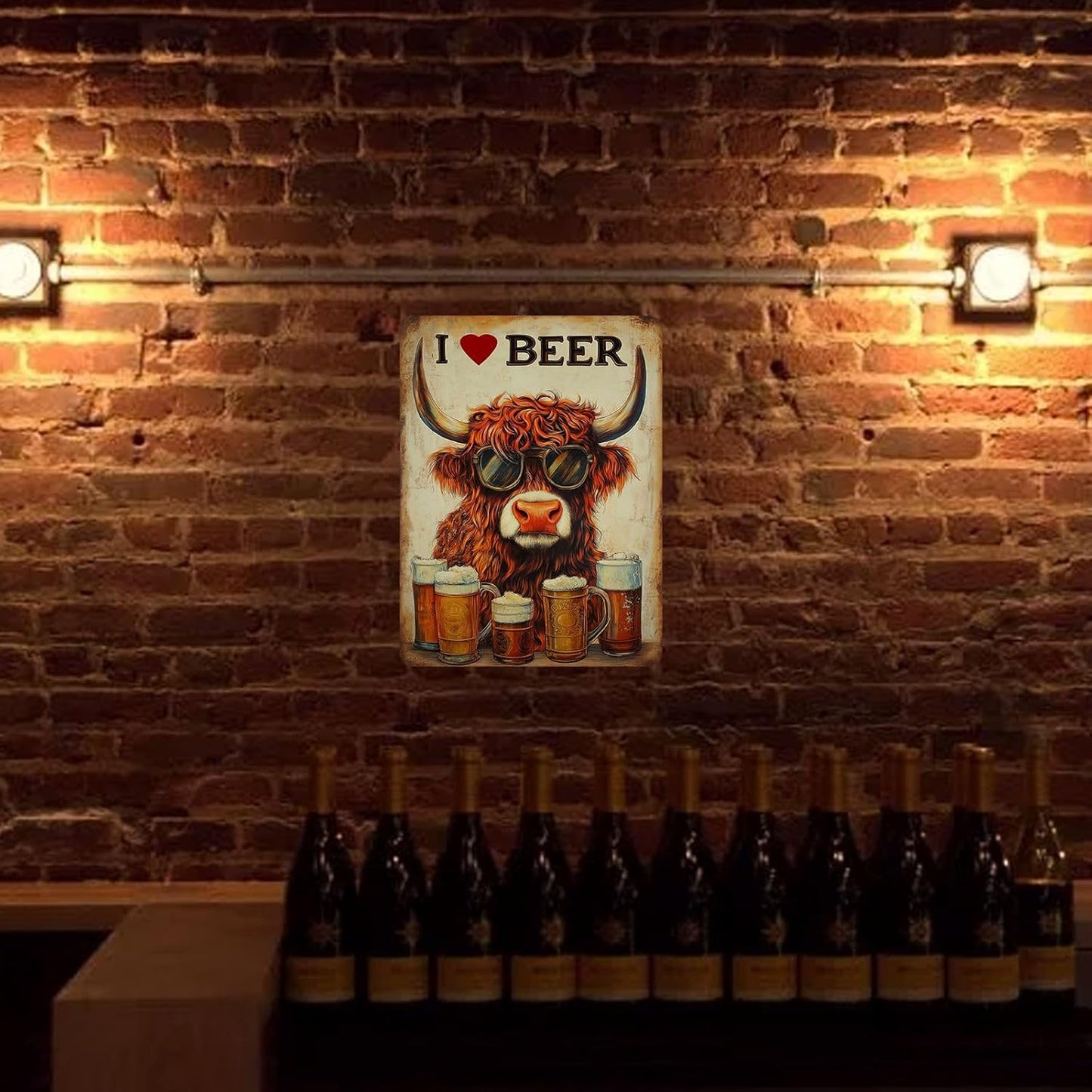 Funny Highland Cow Metal Tin Signs I Love Beer Vintage Aluminm Sign for Home Kitchen Bar Pubs Wall Decoration 8×12 Inch