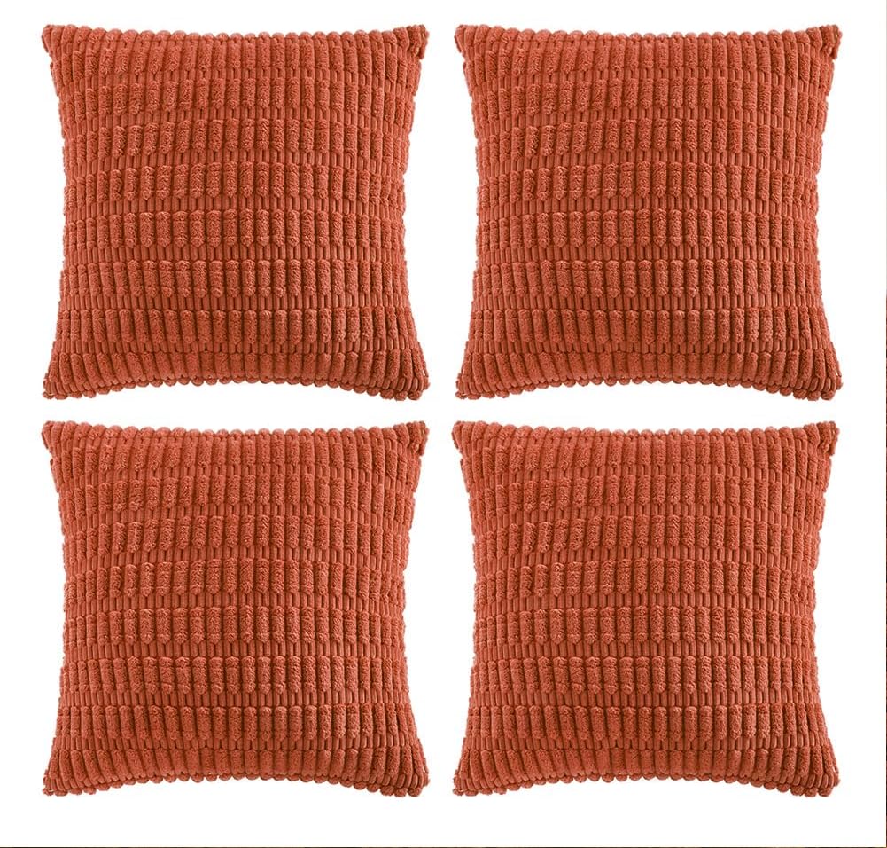 Fancy Homi 4 Packs Boho Burnt Orange Fall Decorative Throw Pillow Covers 24x24 Inch for Couch Bed Sofa, Rustic Modern Farmhouse Home Decor, Soft Plush Corduroy Cute Square Cushion Case 60x60 cm