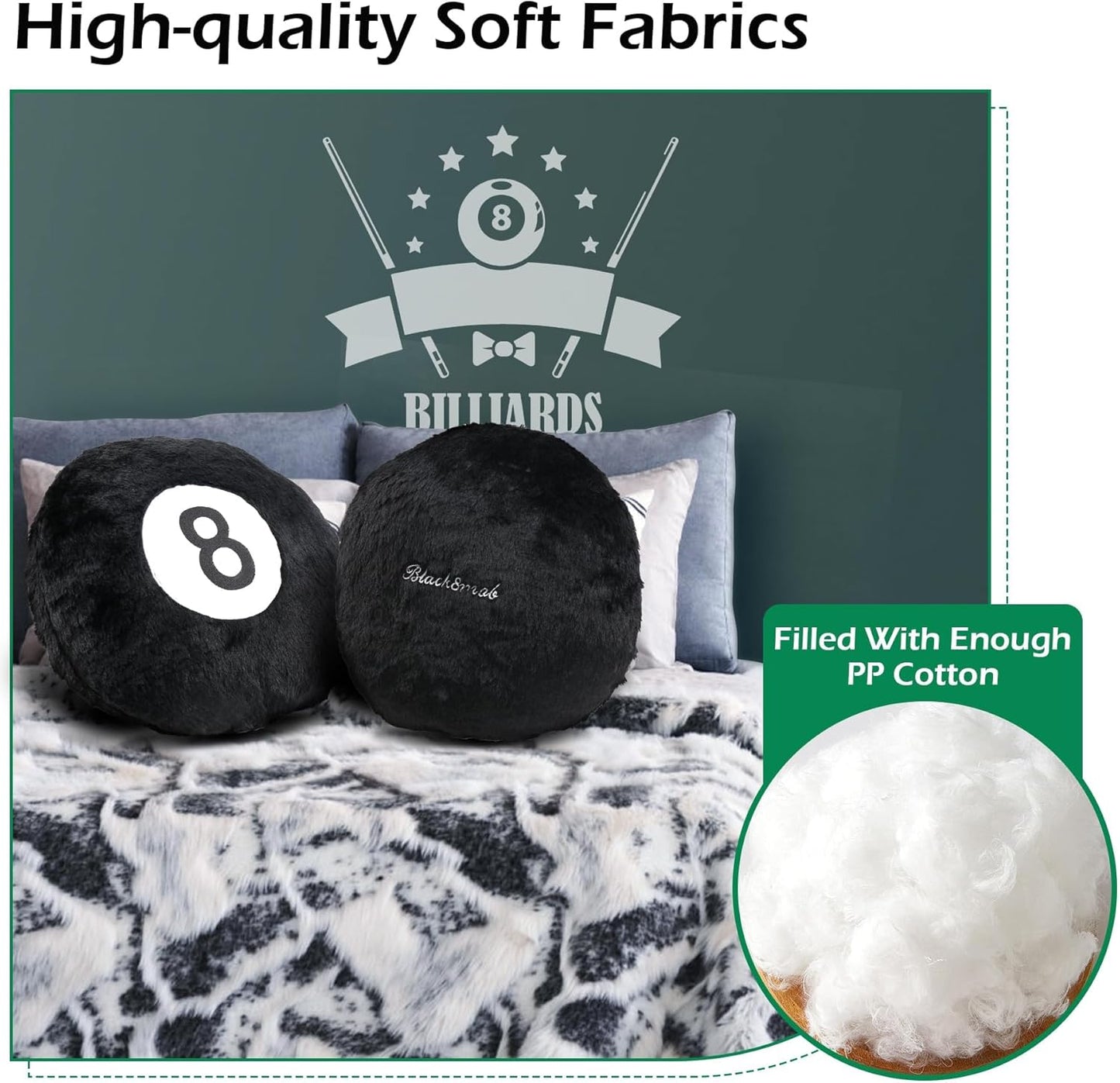 Dripykiaa 8 Ball Throw Pillow, 14" Decorative Pillows Throw Cushion Home Decoration Plush Sporty Design Ball Pillow for Women, Men Bestselling Comfort and Stylish Accent Decor