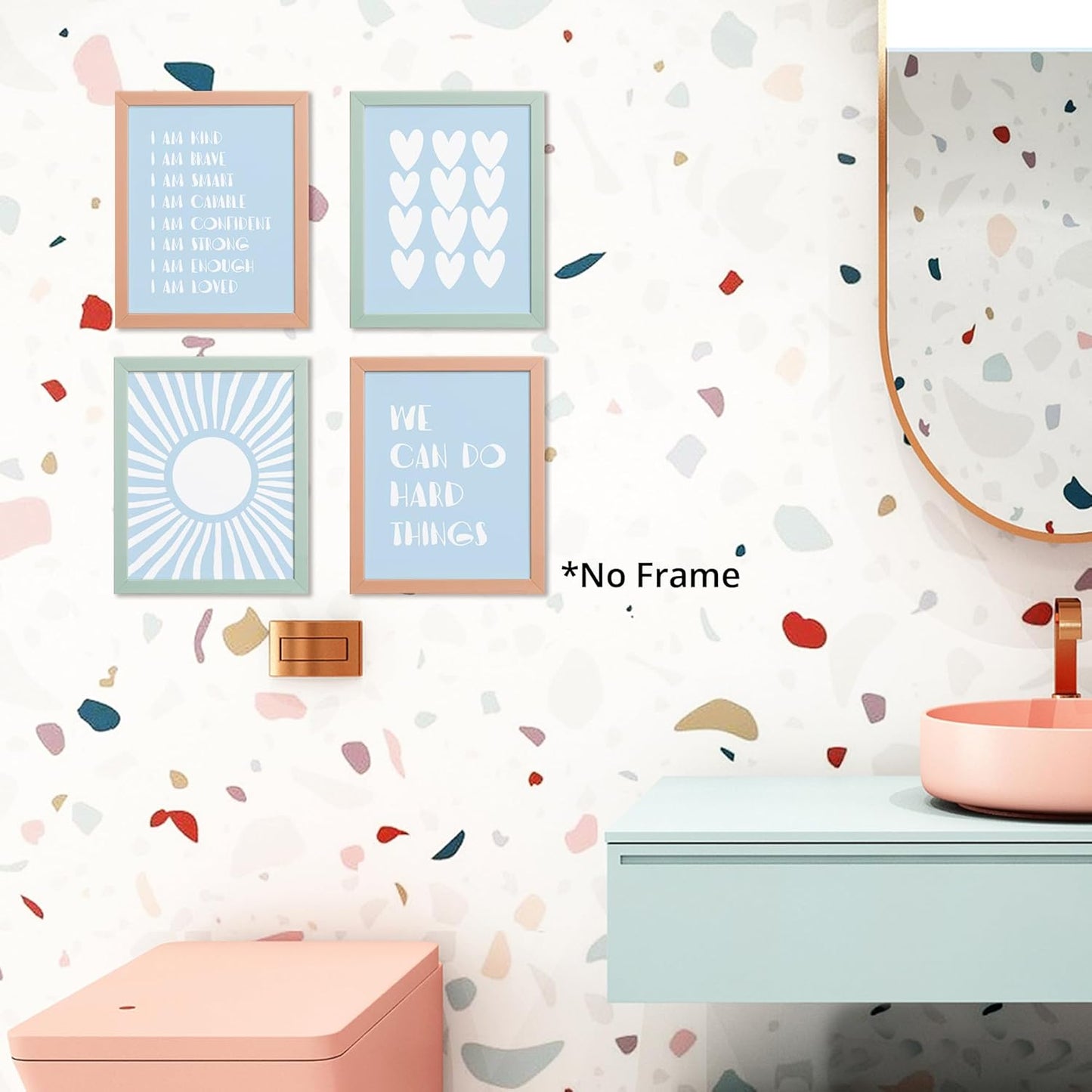 I am Kind Brave Smart Affirmations Blue Sun Sunshine Hearts Poster Prints for Girls Kids Room Playroom Decor,Girl Nursery Decorations Prints Wall Art Unframed 4pcs 8x10inches,Girls Kids Gifts