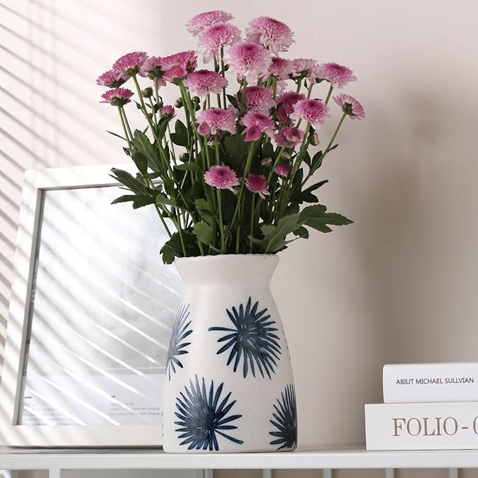 hjn White Flower Vase- Ceramic Vase for Decor, White vase for Flowers, Modern Vases for Living Room/Home Decor Accents/Entryway/Mantel/Bookshel-Teal