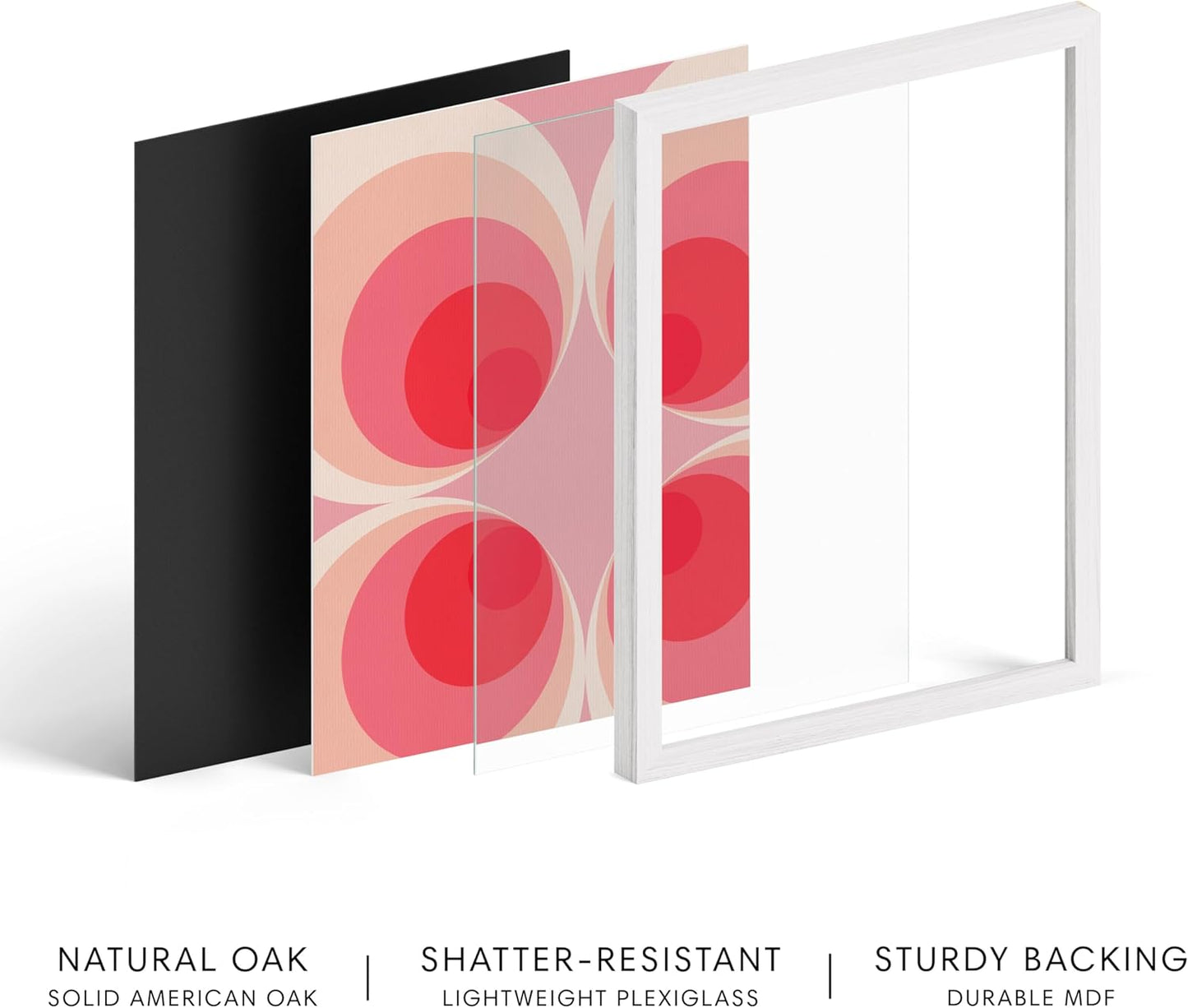 HAUS AND HUES Colorful Abstract Wall Art - Minimalist Retro Picture for Living Room Decor, Red and Pink Modern Wall Art Painting (Pink Mod, White Frame, 16x20)