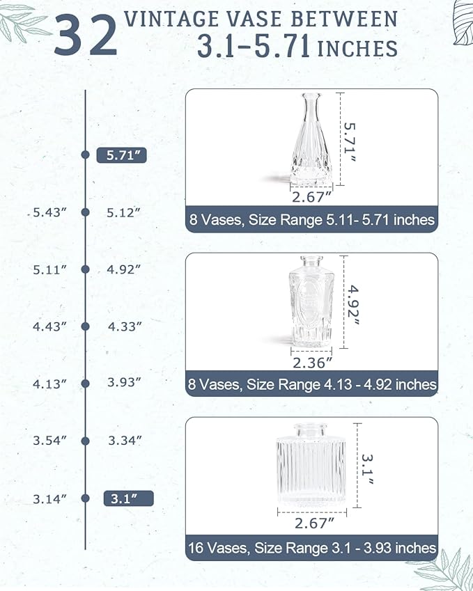 Yirilan Bud Vases Set of 32 PCS, Small Flower Vases for Table Centerpieces, Mini Vases for Single Stem Flowers, Glass Vases for Centerpieces, Wedding & Home Decor, Clear