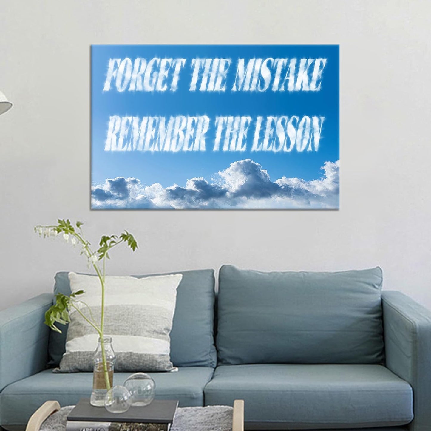 Inspirational Poster Wall Art Forget The Mistake Remember The Lesson Motivational Quotes Print on Canvas Picture Painting Artwork for Living Room Workplace Wall Decoration Ready to Hang [36''Wx24''H]