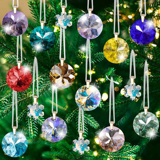 Worgree Crystal Christmas Ornaments Set, 16 Pcs Mini Colorful Crystal Glass Christmas Balls Ornaments for Xmas Tree Decorations Decorative Hanging Crystals Prism Ornaments for Wedding Party Home Decor